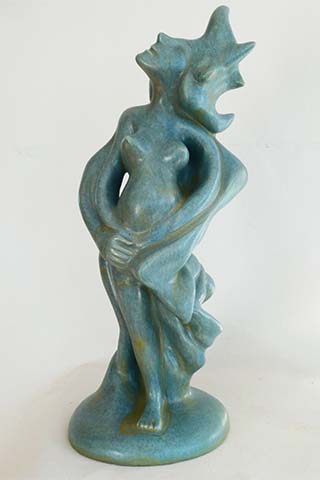 Ceramic Sculpture. Daughter Of Earth And Sky With Ice Blue Glaze by Greg Geffner.  Side