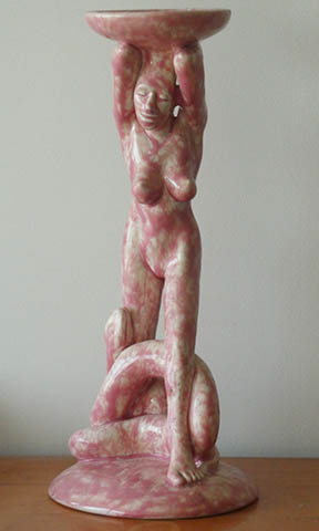 Greg Geffner - Ceramic Sculpture. Bubble Gumb Girl With Snake. Front