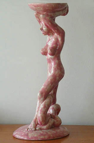 Greg Geffner - Ceramic Sculpture. Bubble Gumb Girl With Snake. Left.