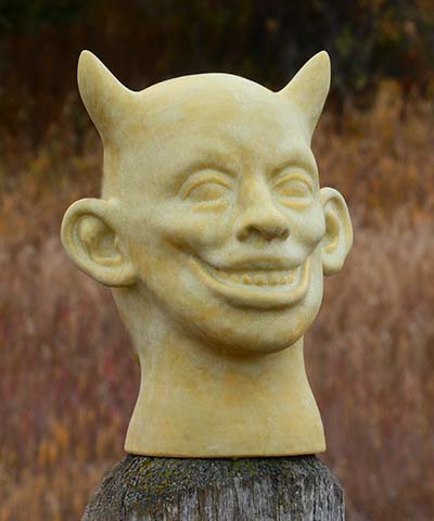 Greg Geffner Ceramic Scupture. Title: Satan Is Satisfied With Our Progress.