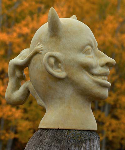 Greg Geffner Ceramic Scupture. Title: Satan Is Satisfied With Our Progress.