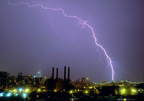 Greg Geffner, Diagonal Lightning Bolt Hitting Queensburo Bridge. May 1989.