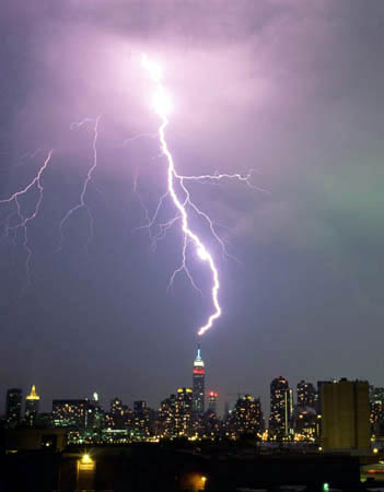 Greg Geffner, Empire State Building, Lightning Strike. August 2, 2002. 8:47 PM.