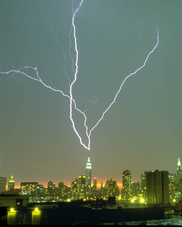 Greg Geffner, Empire State Building With Sunset Lightning Strike. May 1997. 8:11 PM