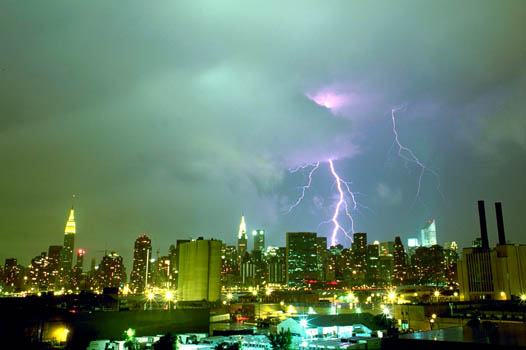 Greg Geffner, Green Clouds Lightning Striking Midtown Manhattan. May 31,1989. 11:48 PM