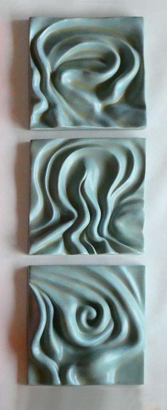 Three Blue Relief Ceramic Sculptures by Greg Geffner